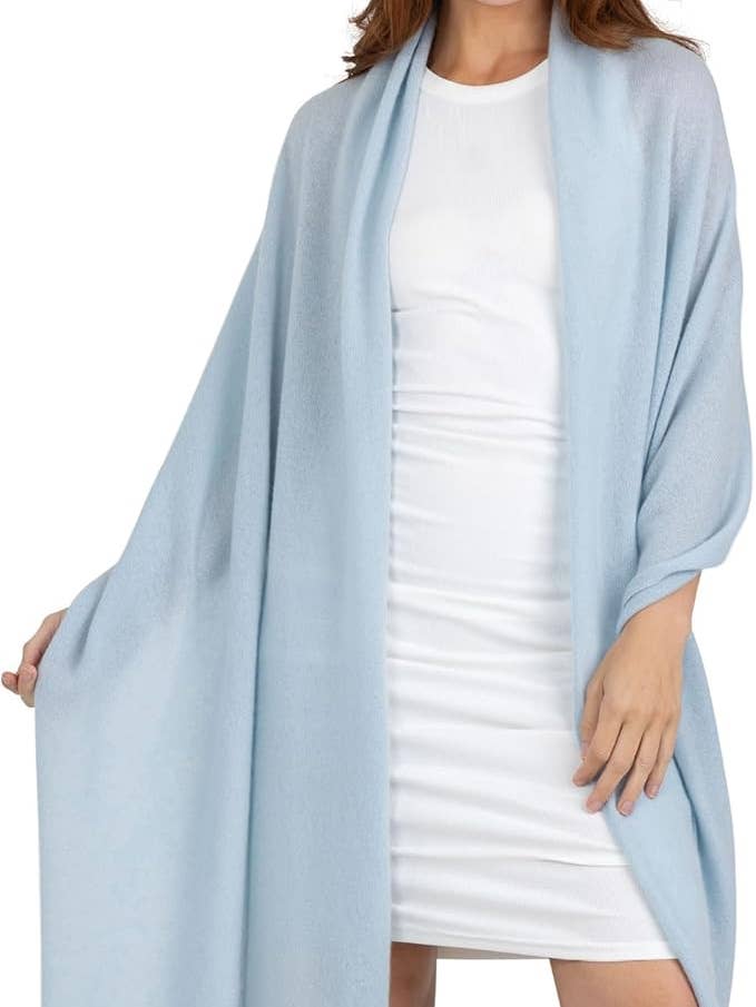 Velanio Blue 100% kashmir strikket omslagsjal for engroshandel hos Velanio Cashmere