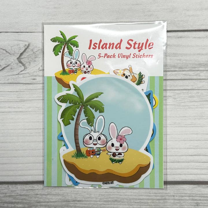 Ben-E & Bon-E Island Style Waterproof Vinyl Sticker Set of 5 for wholesale by Miyo Art Design