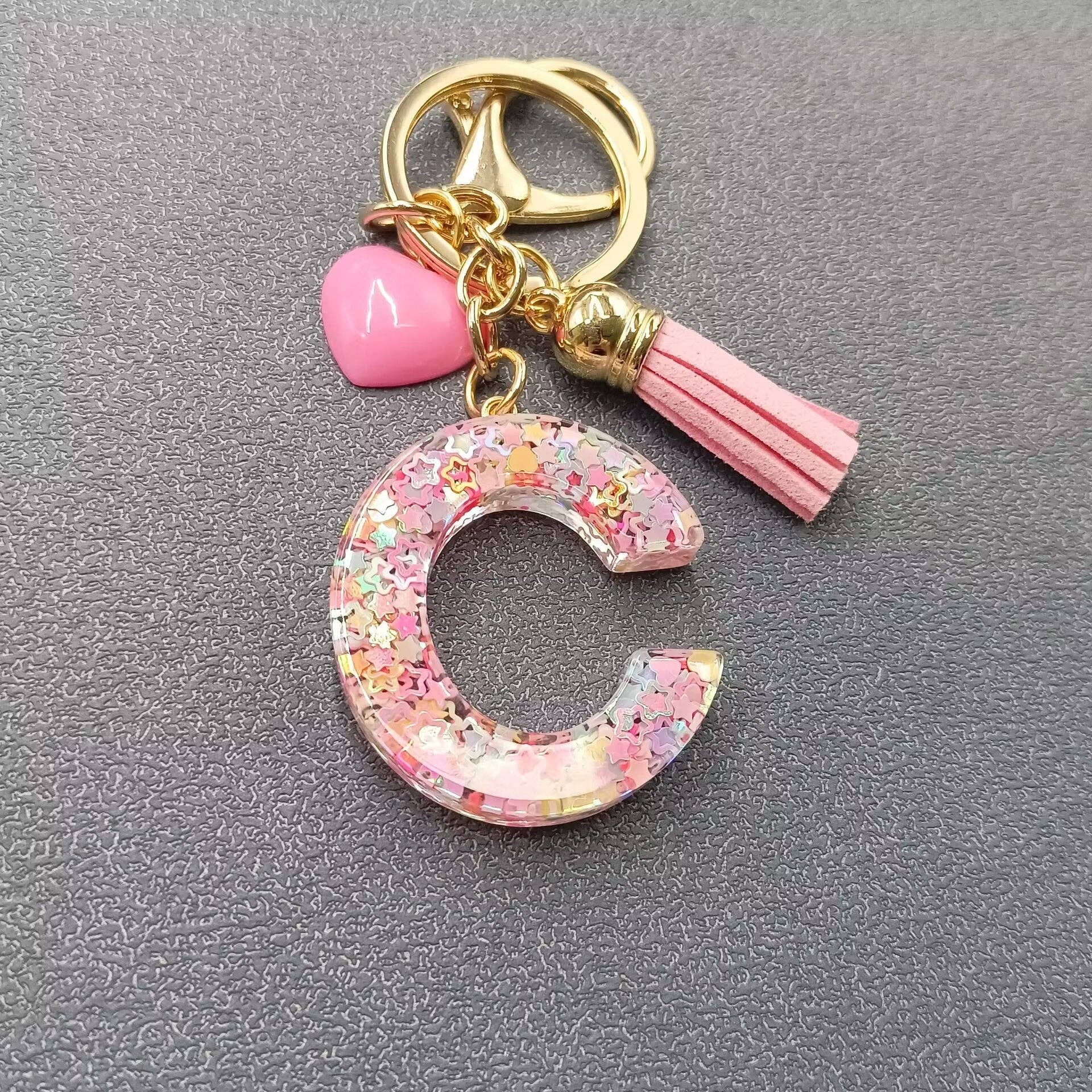 Mio Queena - Wholesale Keychain - Women's - Pink Sequin Star Resin Initials Charm Keychain Bag Ornaments32