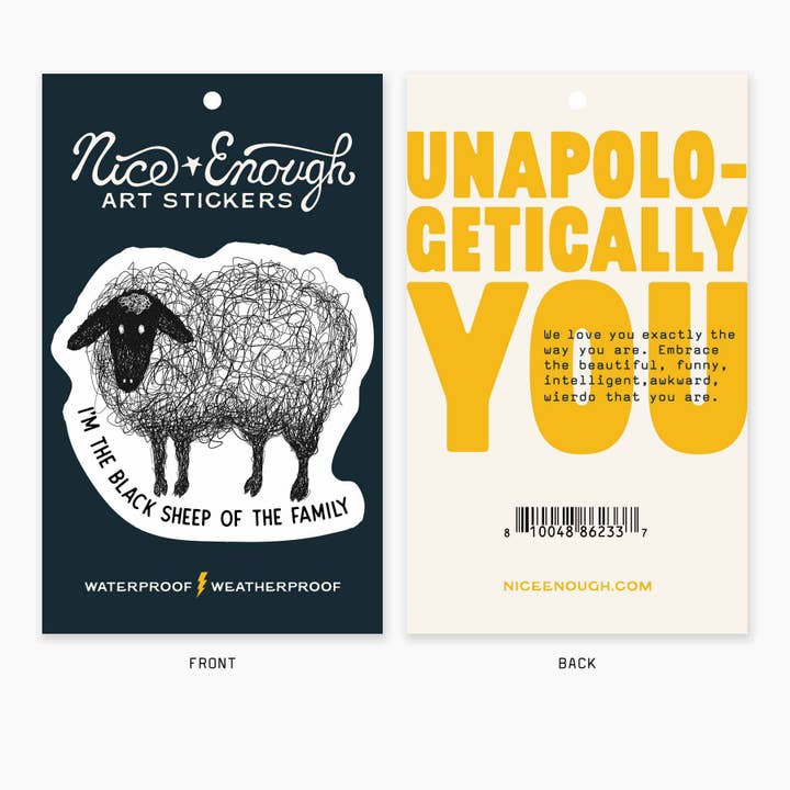 Nice Enough Stickers - Wholesale Sticker - Black Sheep - 3" Art Sticker