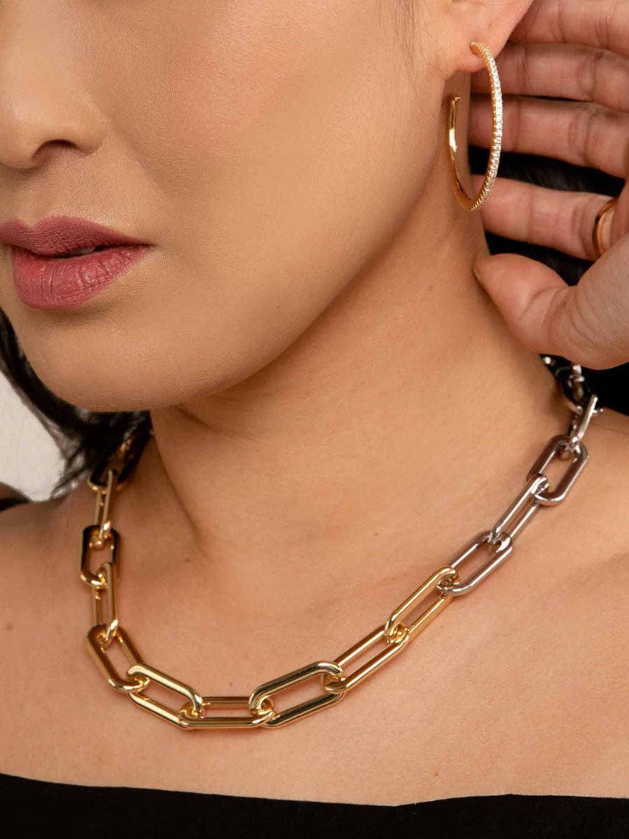 ZENZII Jewelry - Vendita all'ingrosso Collane a catena e maglie - Collana con colletto a maglie metalliche bicolore3