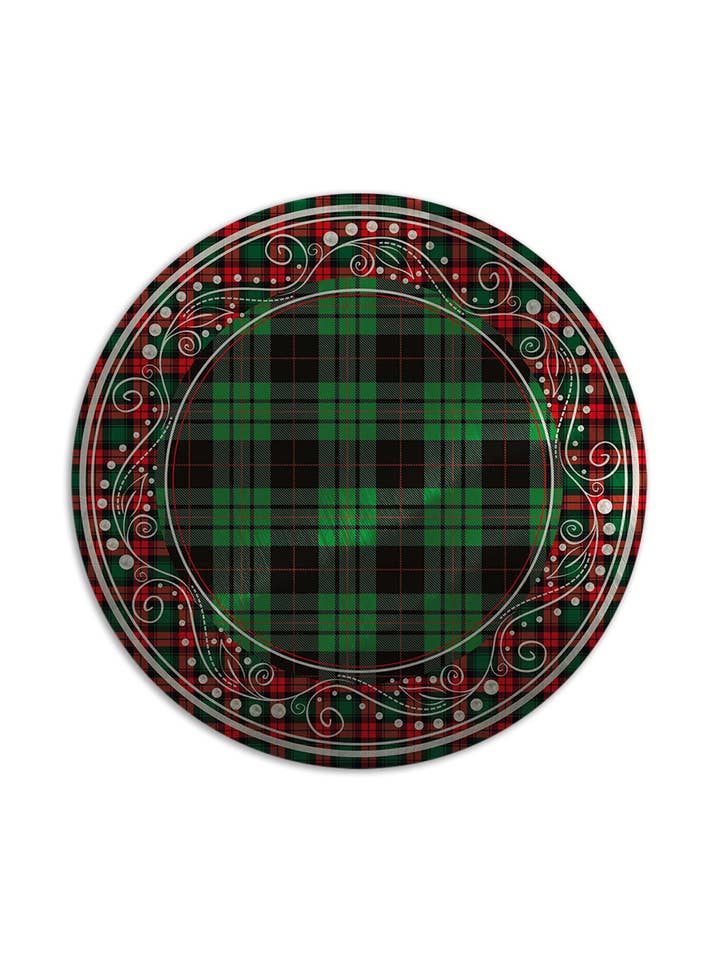 Assiette de présentation de Noël en métal - Tartan vert pour la vente par Emily Evans