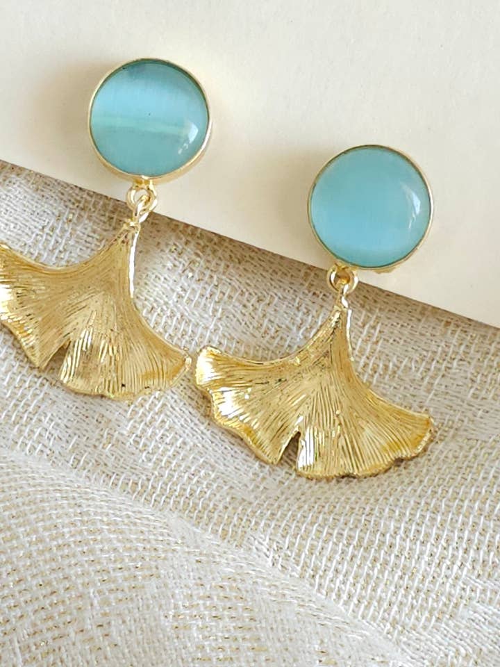 Gingkgo Leaf earrings Blue for wholesale by Zurii.ca