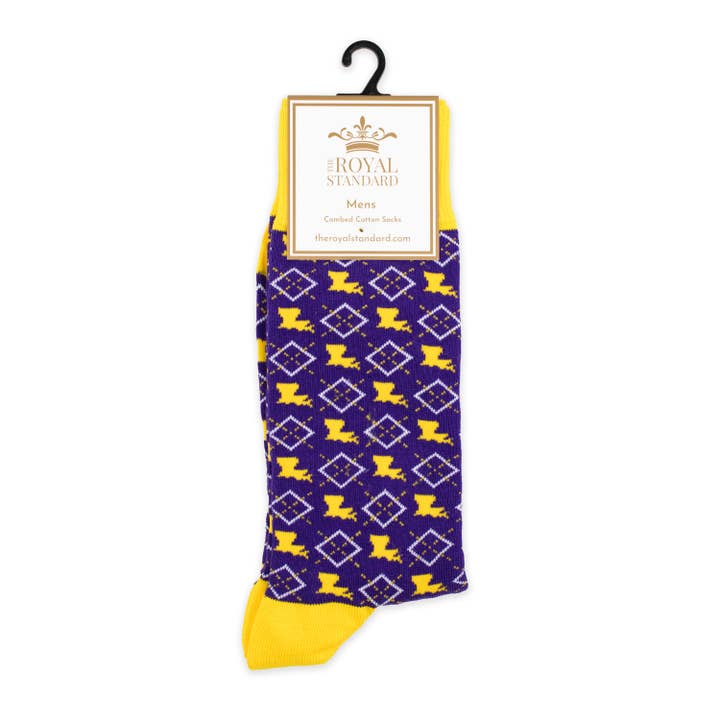 Chaussettes Diamant de Louisiane pour Hommes Violet/Jaune/Blanc Taille Unique pour la vente par The Royal Standard