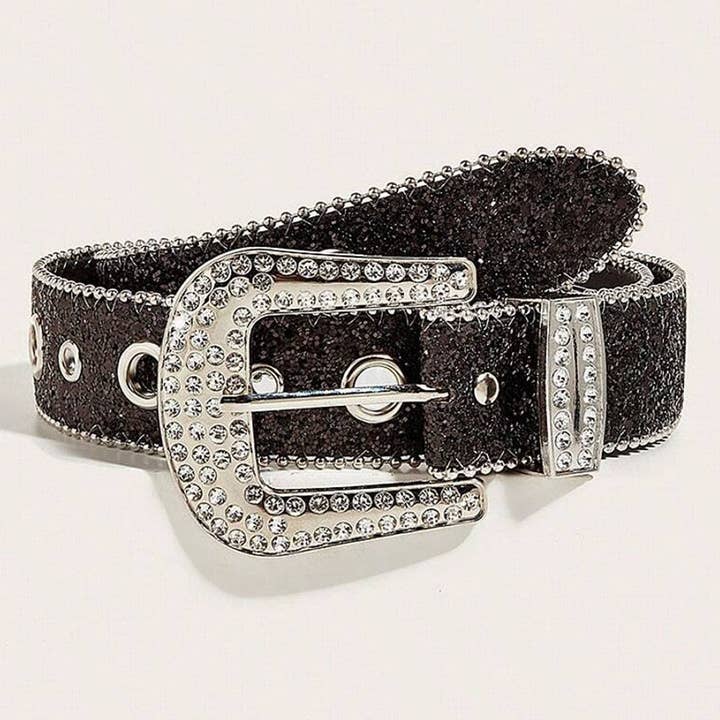 Black Rhinestone Buckle Belt for wholesale on Faire