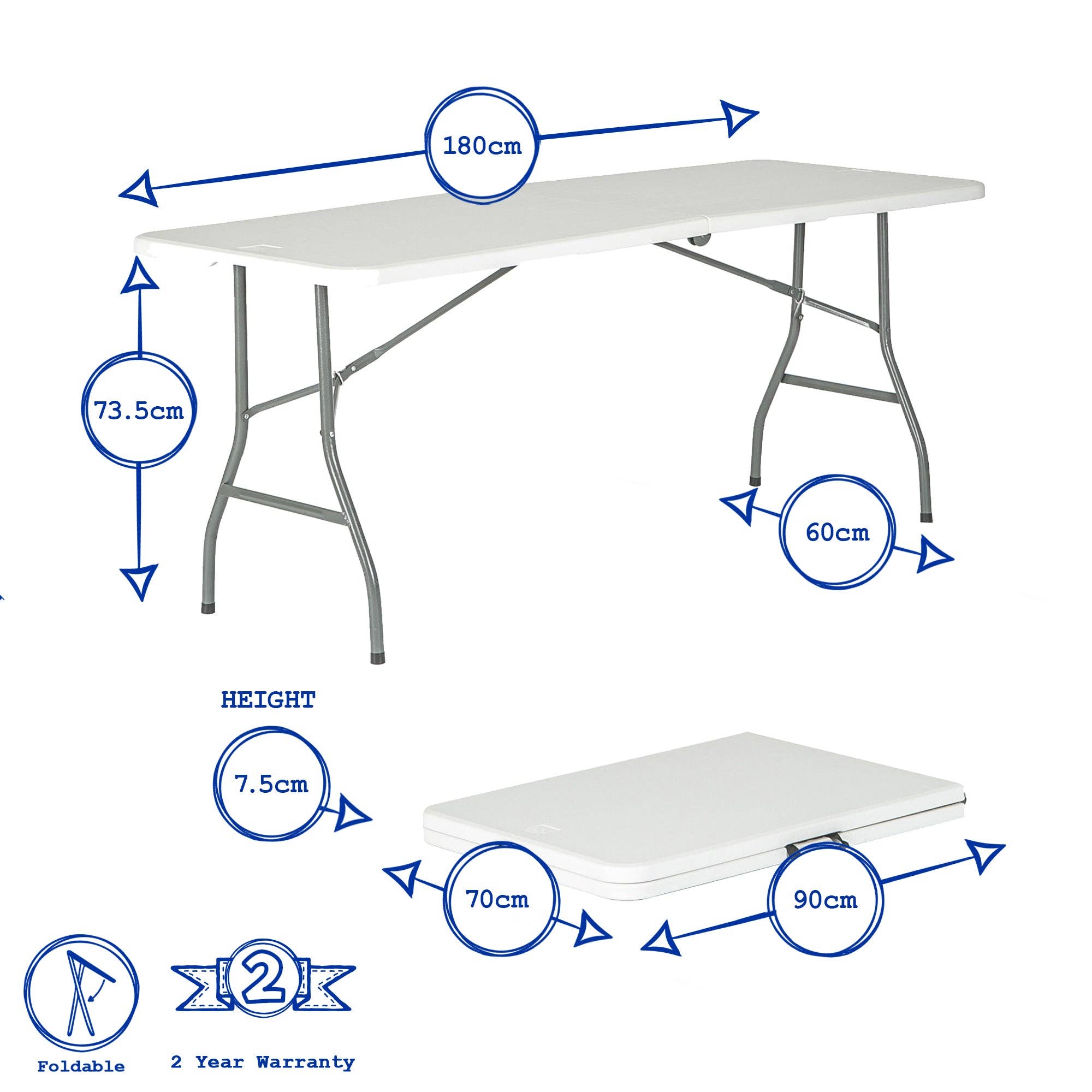 Rinkit Ltd - Wholesale Patiotafel - Harbour Housewares rechthoekige schraagklaptafel - 6"ft5