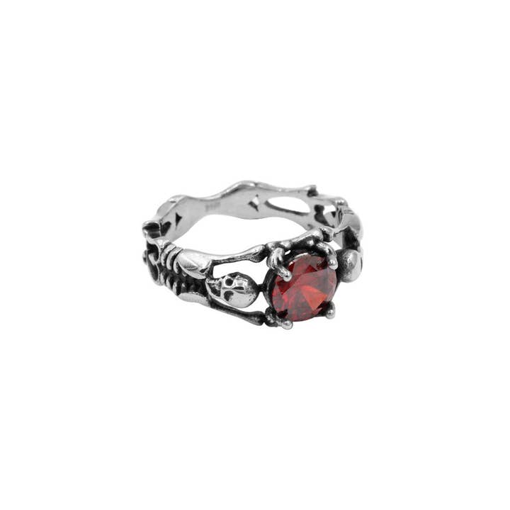 Awaken - Wholesale Single Stone/Solitaire Ring - Skeleton Skull Ring with Red Gem-A-4361
