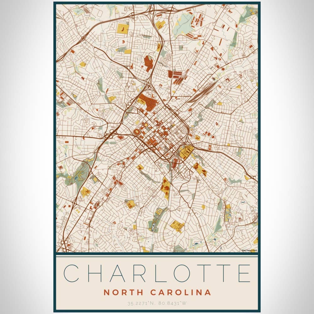 JACE.design - Wholesale Art Print - Charlotte NC Map Print Woodblock2