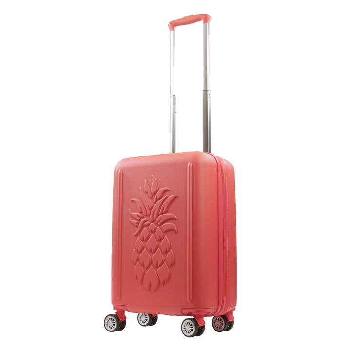 Tommy Bahama 22.5" Hard-Sided 3D Pineapple Luggage with Drawstring Bag in Coral for wholesale by Concept One