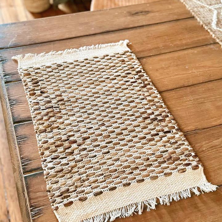 Handwoven Water Hyacinth & Cotton Placemat - Ivory/Natural for wholesale by Patina Vie