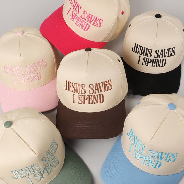 Fashion City - Wholesale Trucker Hat - Unisex - JESUS SAVES I SPEND Embroidery Trucker Hat