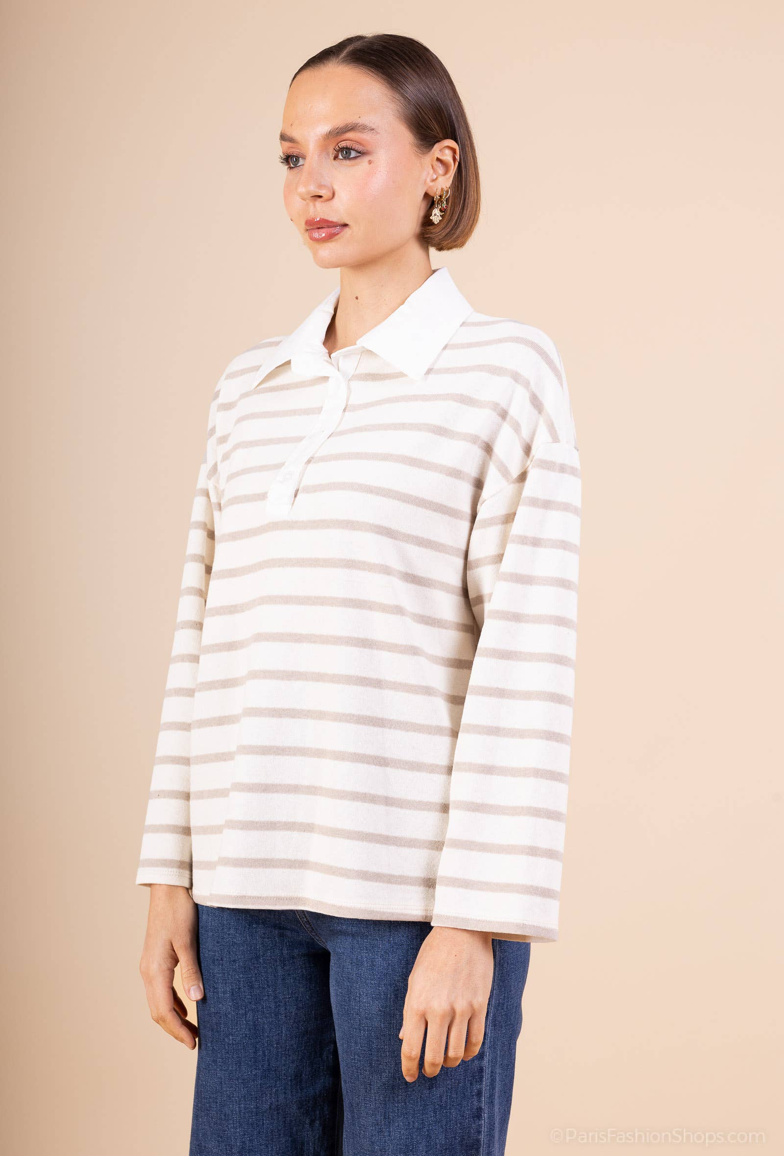 Pépouz' Paris - Vente Polo – femme - T-shirt rayé col chemise PP25157