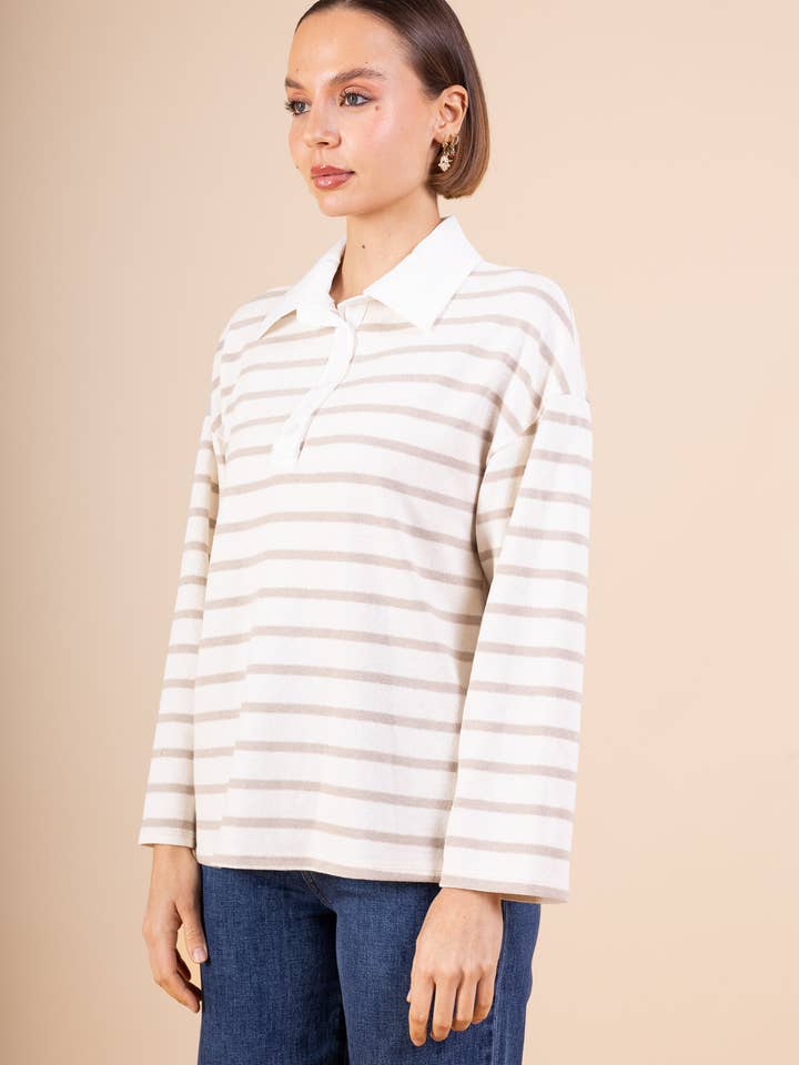 Pépouz' Paris - Wholesale Polo - Women's - Striped T-shirt with shirt collar PP251511