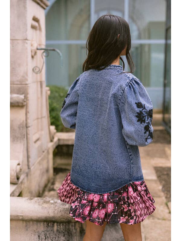 Piti Cuiti - Wholesale Denim Jacket - Women's - FLORAL COSMOS DENIM OVERSHIRT3