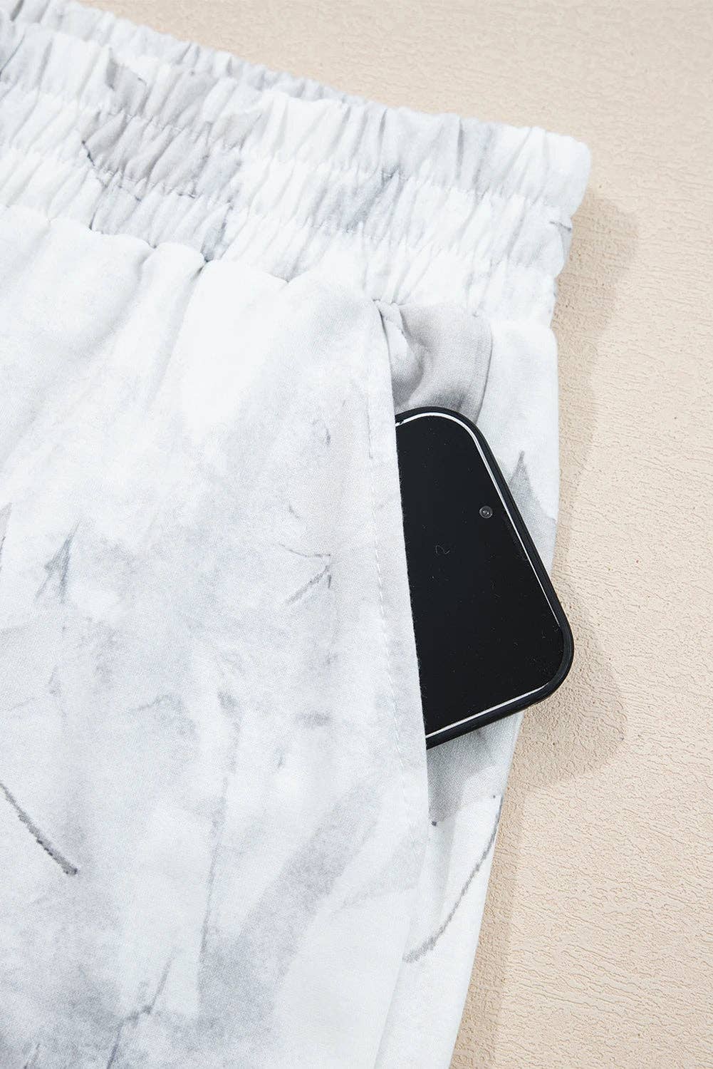 Beige Camo Print Lounge Pullover and Elastic Waist Short Set for wholesale on Faire12