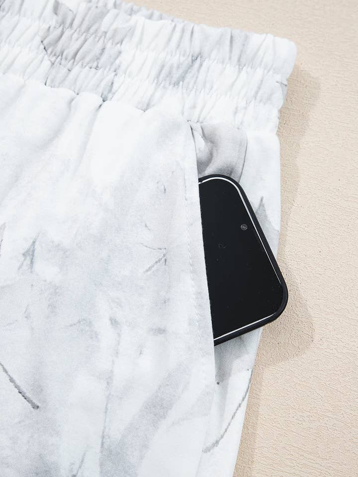 Beige Camo Print Lounge Pullover and Elastic Waist Short Set for wholesale on Faire12