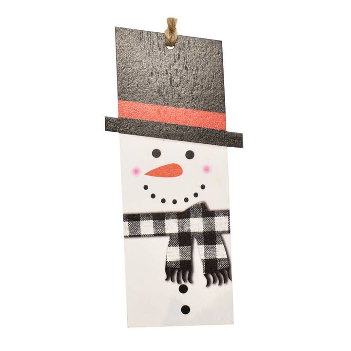 David Christopher's Collection - Wholesale Ornament - 3" x 6.5" Snowman with Plaid Scarf and Top Hat Ornament
