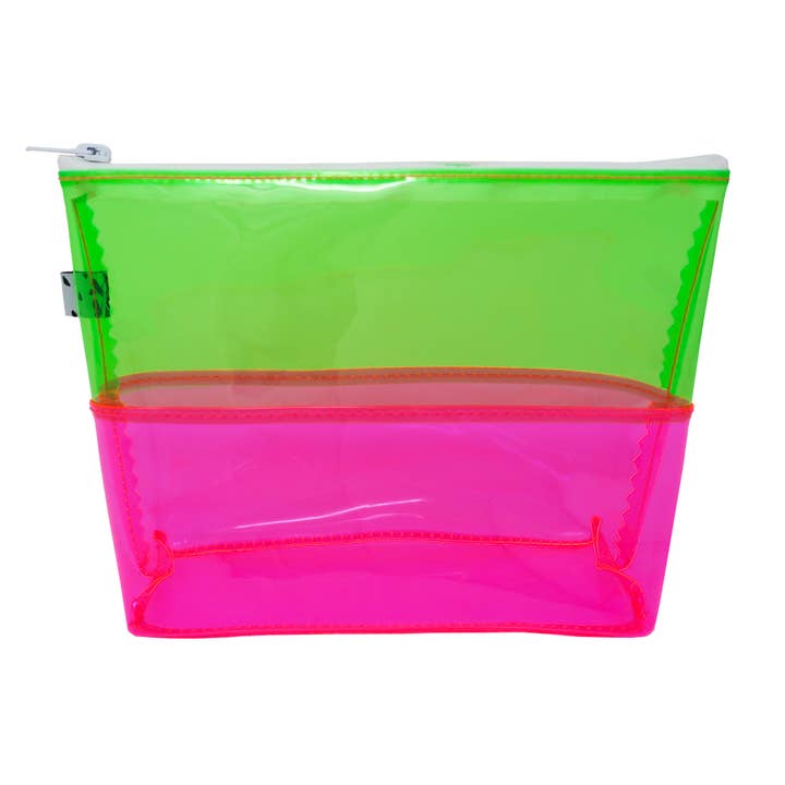 Green & Pink Vinyl Large Flat-Bottom Pouch for wholesale by Kate Corn