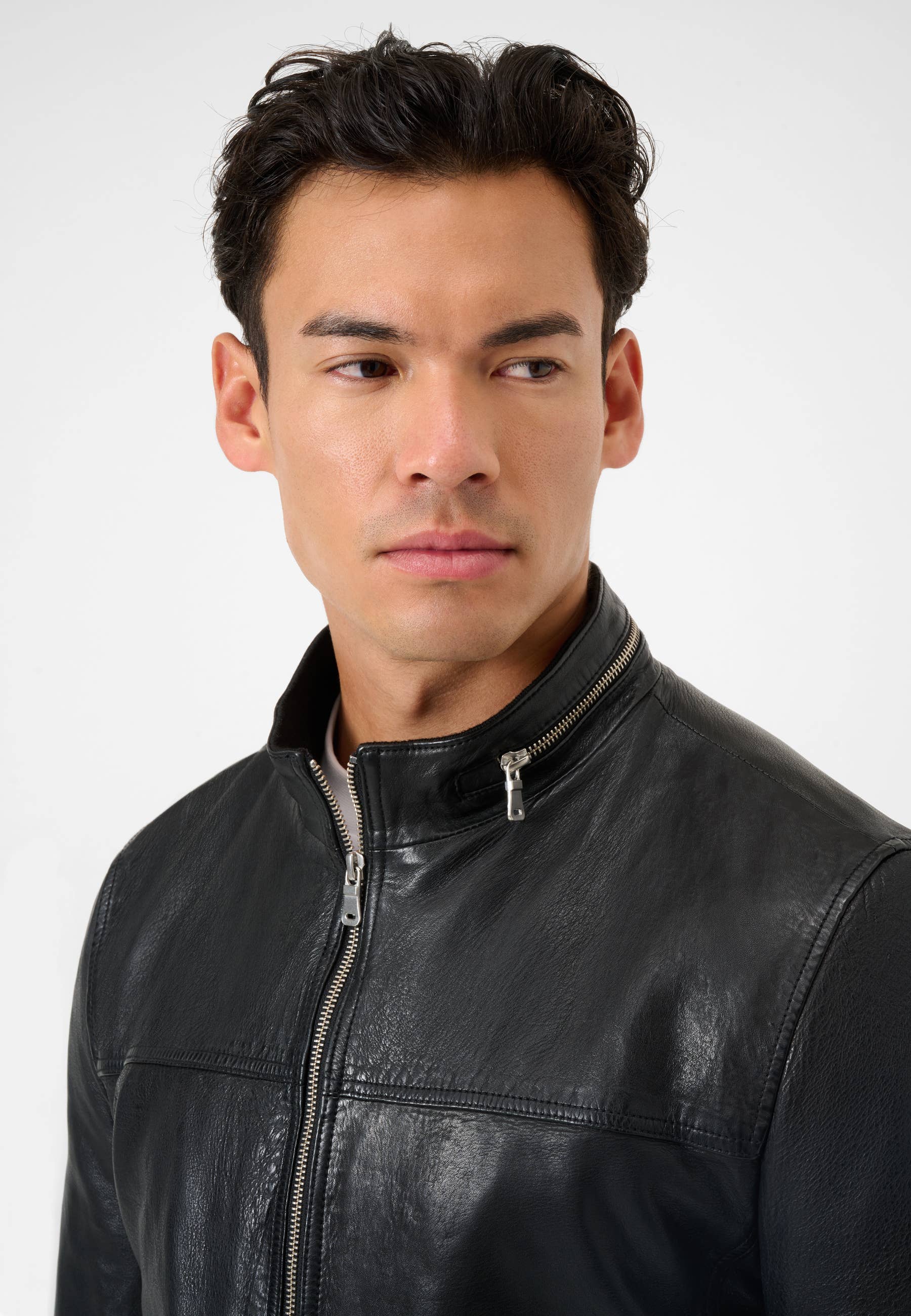 black Men's Leather Jacket Marlon - Blouson Style - Buffalo Nappa Leather for wholesale on Faire4