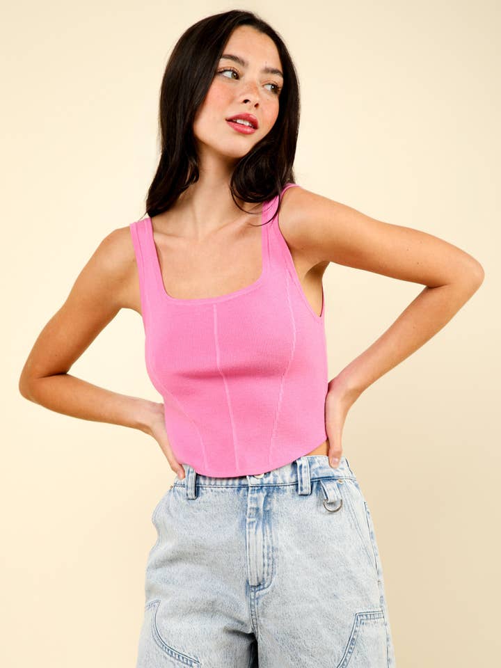 12W2999N-Trui met vierkante hals en korte pasvorm, gebreide tanktop voor wholesale door VERY J