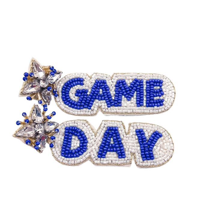 Treasure Jewels Inc. - Wholesale Dangle Earrings - Game Day Beaded Blue/White Earrings