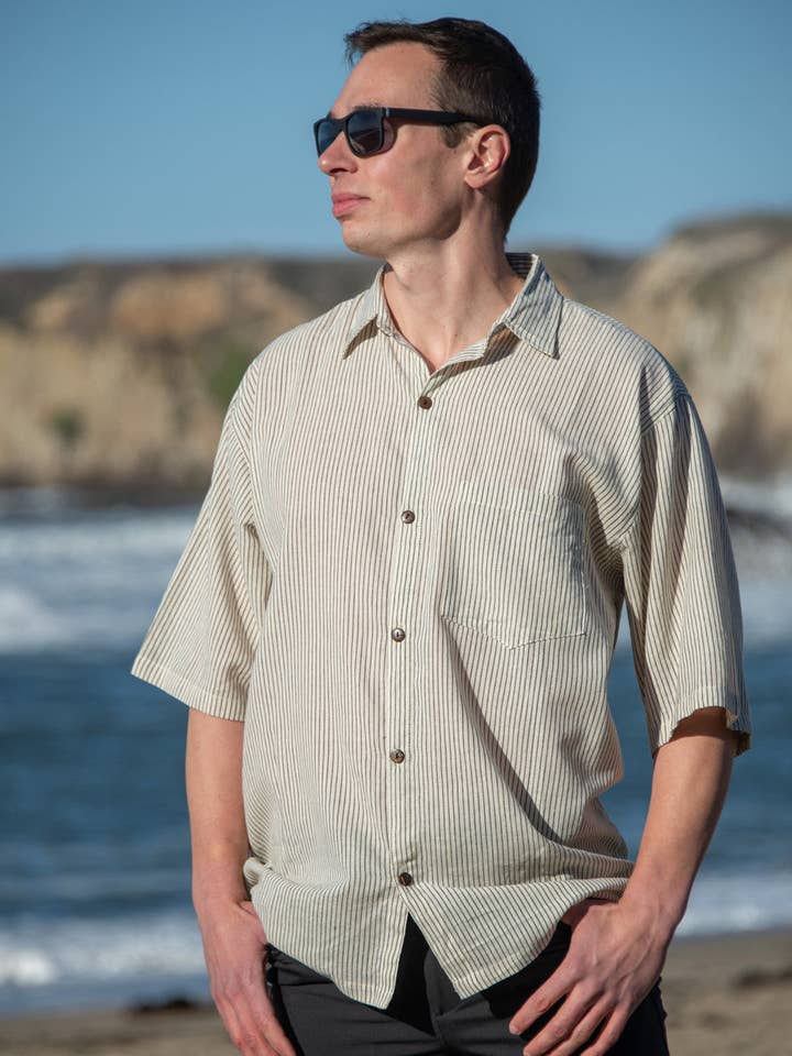 Button Down Striped Kurta for wholesale by Zig Zag Asian Collection