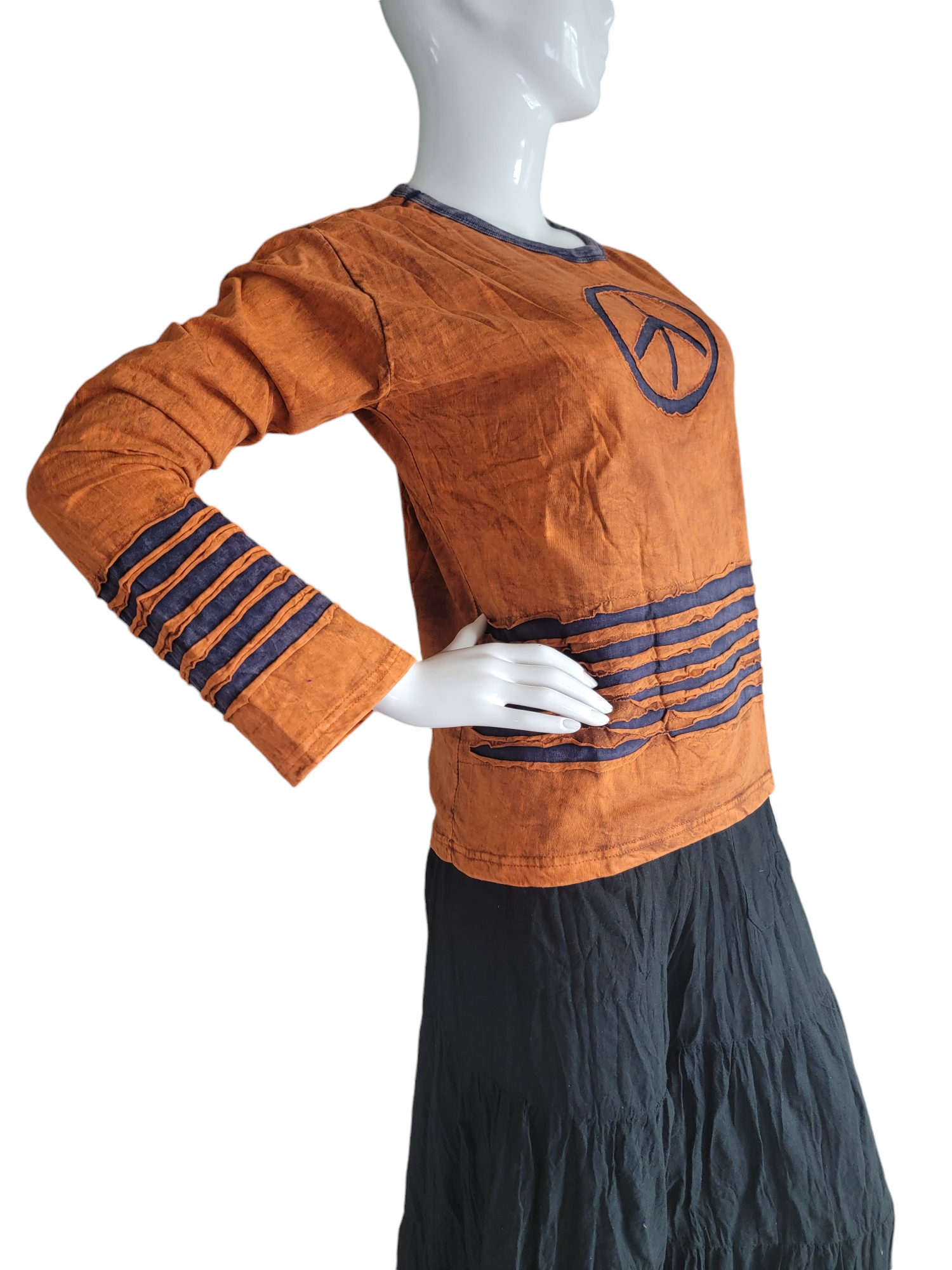 Evergreen Guardian Imports – Engroshandel Bluse - Dame – SLS-21 Langærmet bomuldsskjorte Cut Peace Orange4