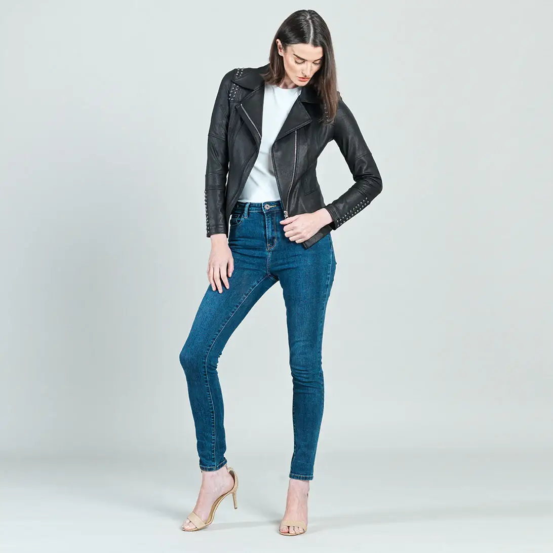 Clara Sunwoo - Wholesale Leather Jacket - Women's - JK166K - Liquid Leather ™ Studded Jacket10