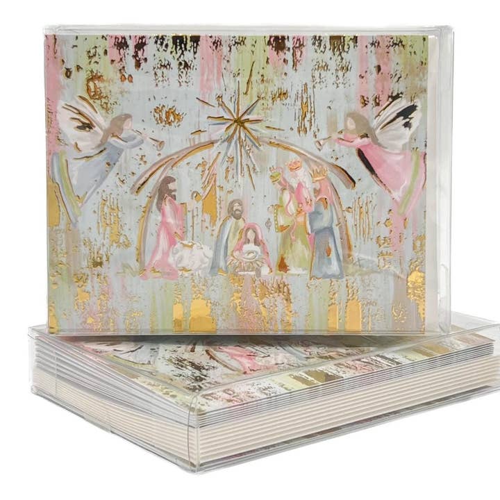 Notas Plegadas de Natividad Pastel con Lámina Dorada para venta al por mayor de Rachel Brooks Design, LLC