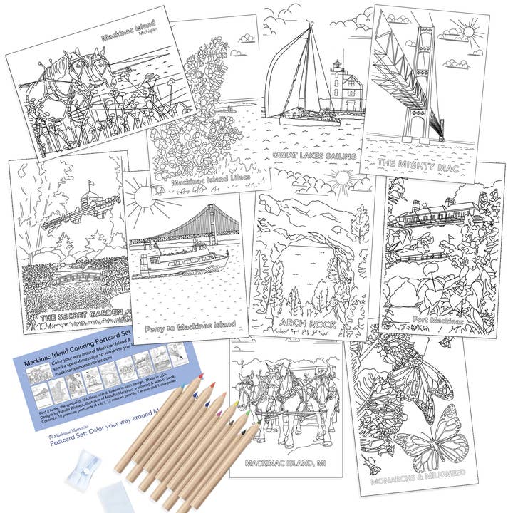 Coloring Postcard Set - Mackinac Island for wholesale by Mackinac Memories
