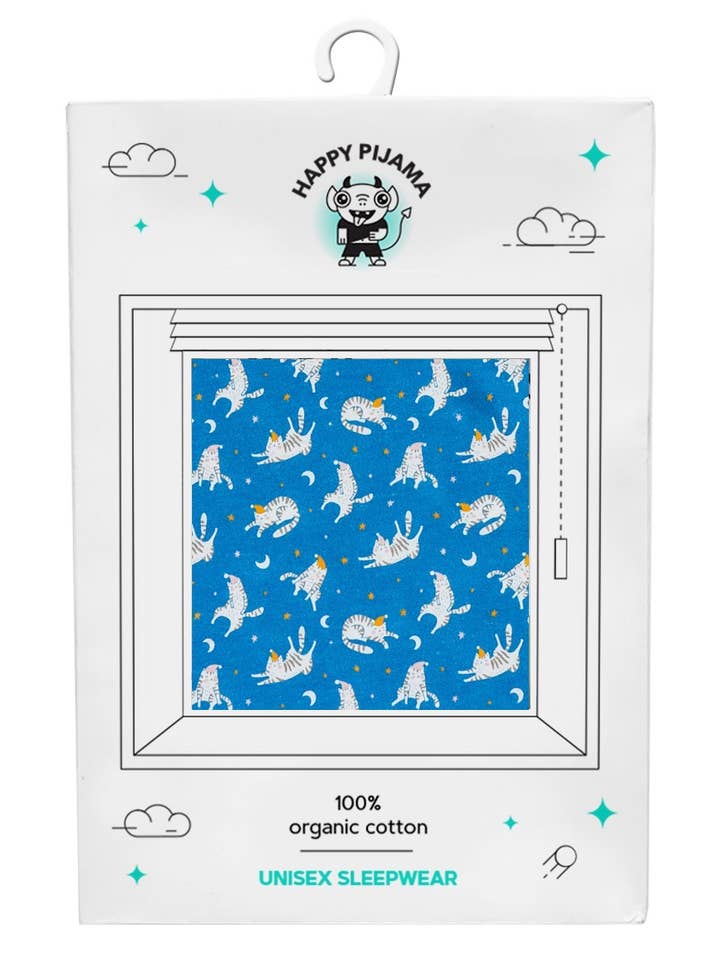 Happy Pijama – Pijamas - Unissexo por atacado – Pijama Unissex de Algodão Orgânico com Estampa Sleepy Cats - Camiseta e Shorts3