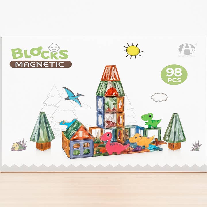 Marissa's Gifts - Wholesale Building Set - Kids - 98-Piece Magnetic Blocks with Dinosaurs – Educational STEM Building Toy Set