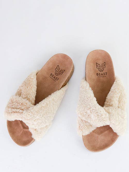 Aviana-06 Faux Shearling Slide Sandals for wholesale by BEAST FASHION