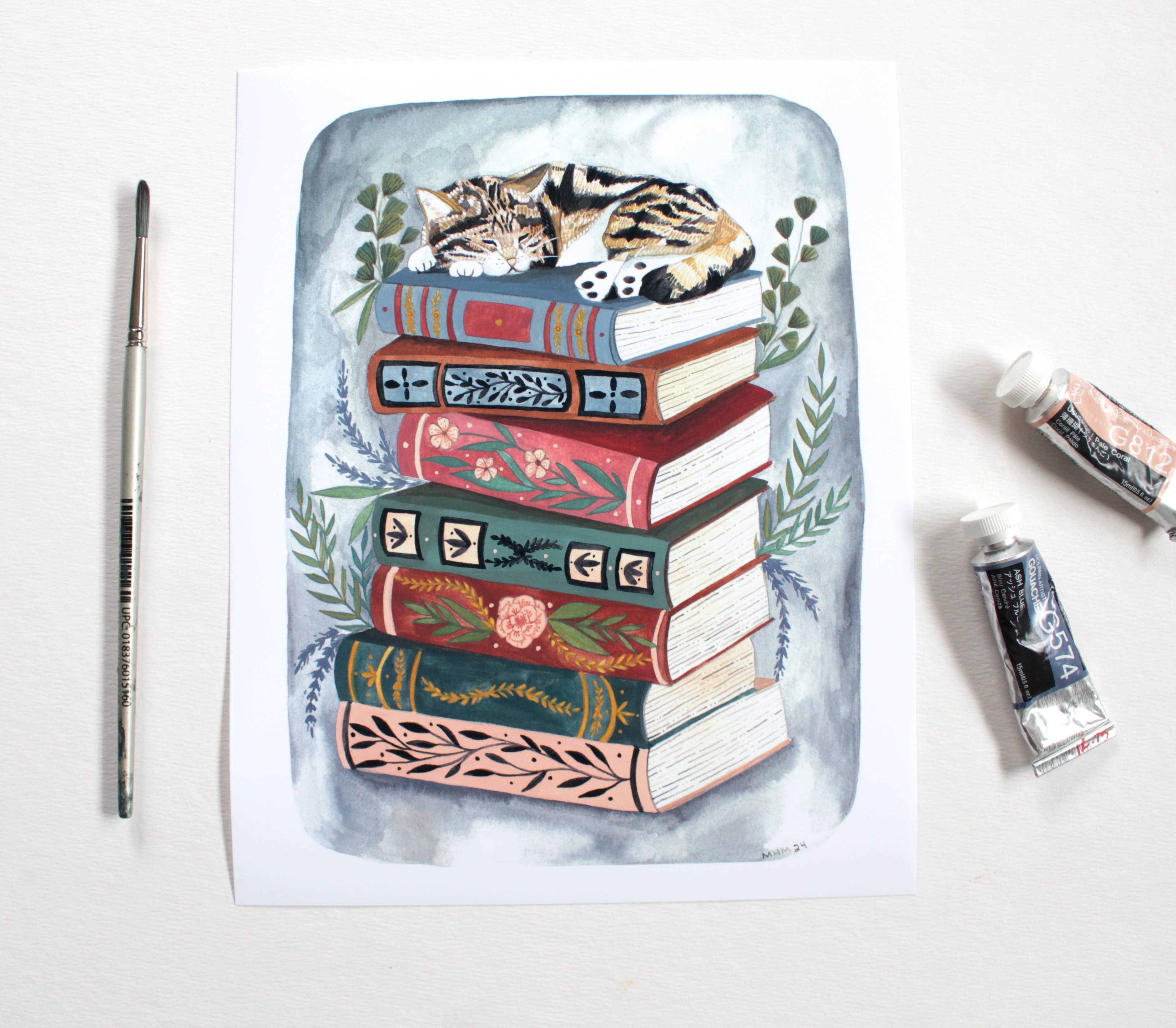 michele maule - Wholesale Kunstprint - Afdrukken van 8 x 10" - Gezellige bibliotheekkat2