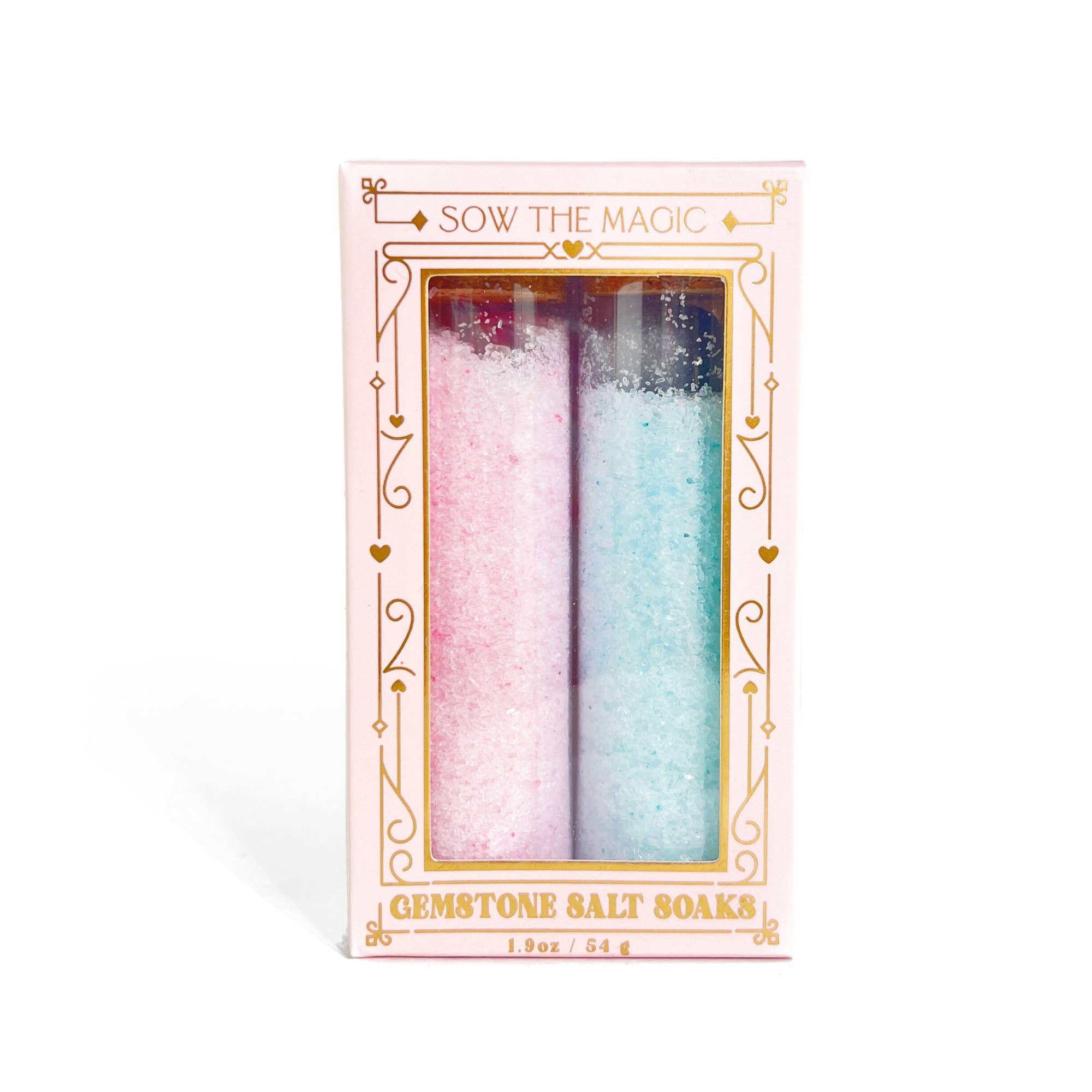Sow the Magic - Wholesale Bath Salts - Gem Infused Salt Soak Duo with Rose Quartz + Blue Aventurine