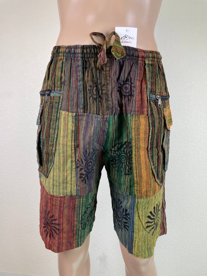 Pantalones cortos unisex con estampado de sol y luna, parche de cuatro impresiones. para venta al por mayor de Like International