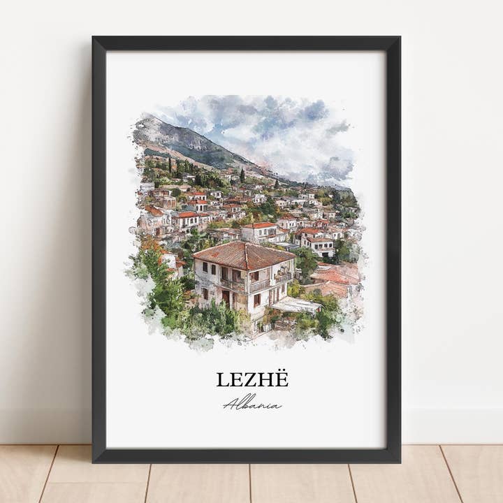 Premium Travel Art - Wholesale Art Print - Lezhë Albania Wall Art, Lezhë Municipality Print, Albania Watercolor Art, Albania Gift, Travel Print, Travel Poster, Housewarming Gift5