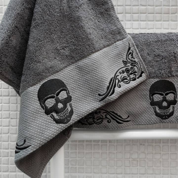 Zapps Clothing - Wholesale Hand Towel - Skullistic Gothic Skull Embroidery Hand Towel Set