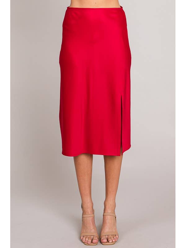 Satin Front Slit Midi Skirt for wholesale by MintChoco