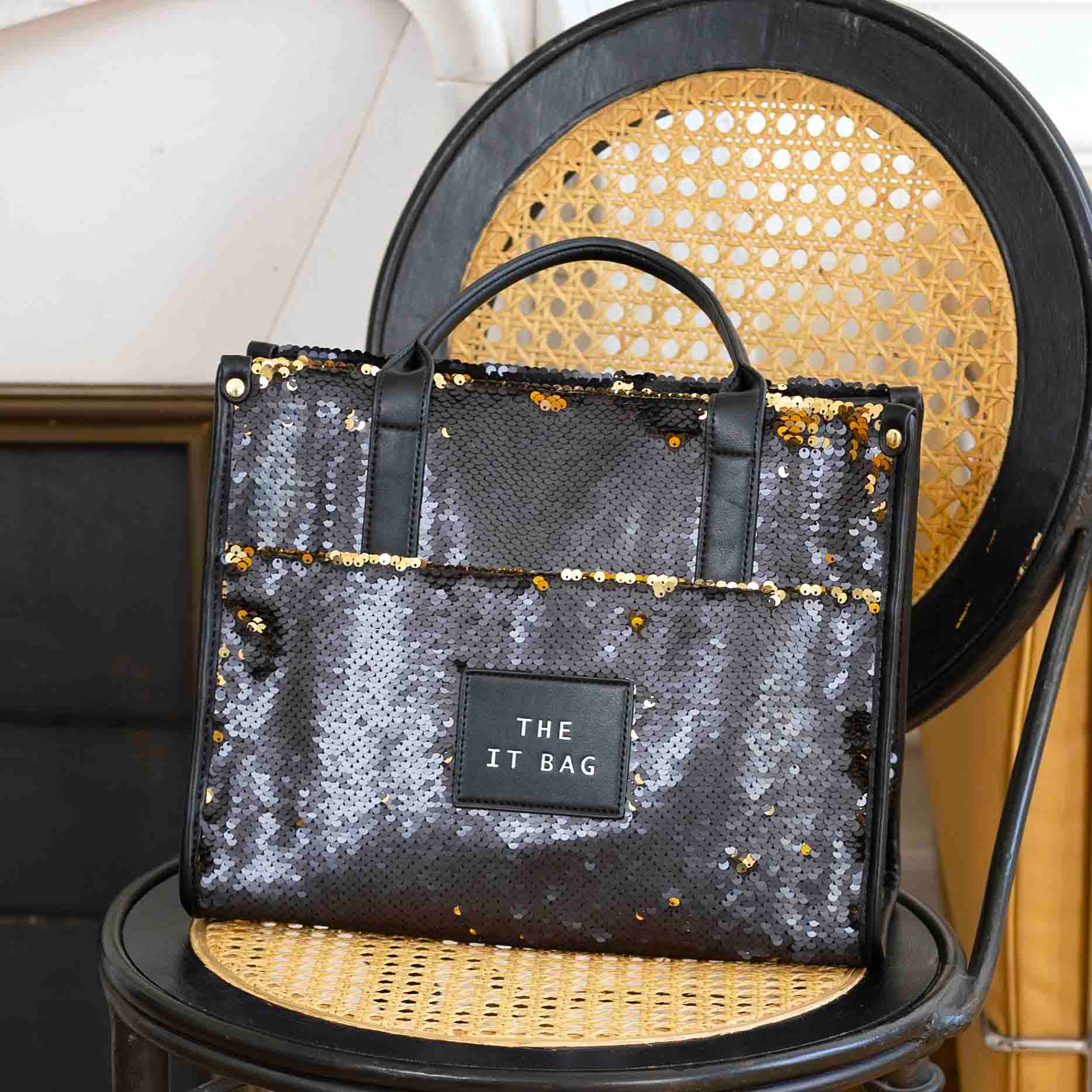 Vimoda - Vendita all'ingrosso Borsa con manico - Donna - Borsa a mano reversibile SEQUINS ROSLIN con glitter