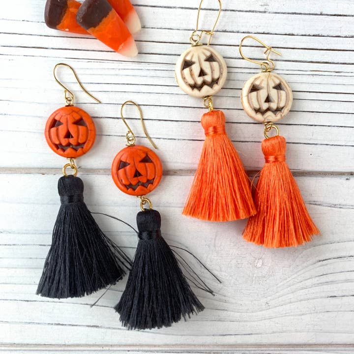 Pendientes Jack-o-Lantern con borlas para Halloween, 2 opciones de estilo para venta al por mayor de Lenora Dame