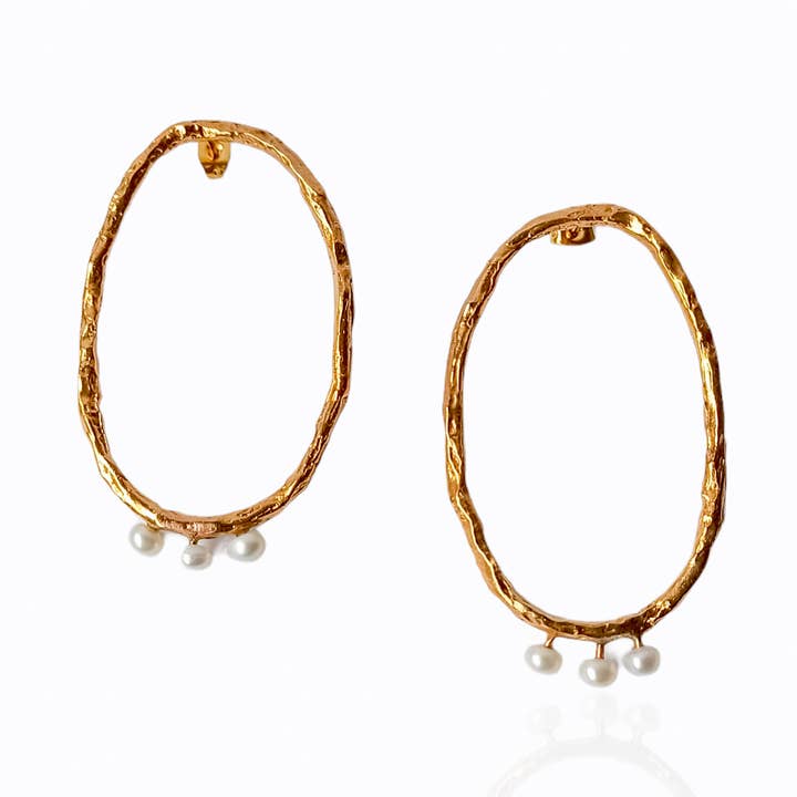 Long dangle earrings with pearls for wholesale by 5elements_handbuiltart