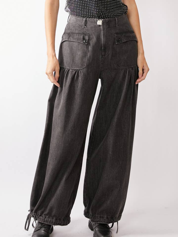 BRED ÅBNING JUSTERBARE DENIMBUKSER MED MELLEMHØJ TALJE for engroshandel hos Davi & Dani