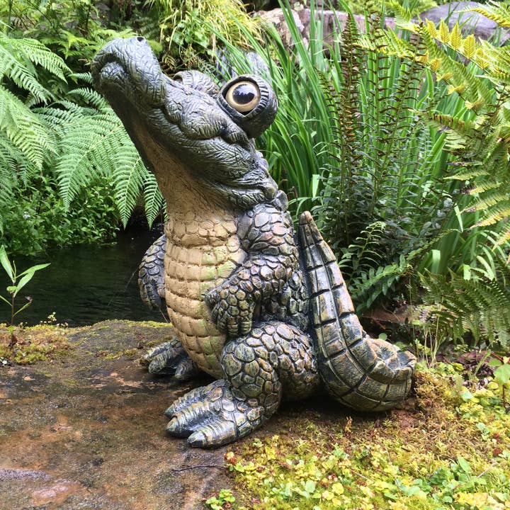 Green Standing Gator Alligator Garden Statue for wholesale on Faire