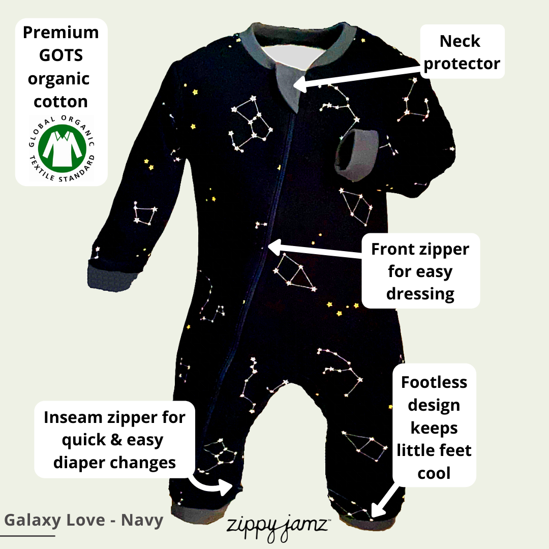 ZippyJamz - Wholesale Jumpsuit - Baby - Galaxy Love - Navy - Babysuit - Footed5