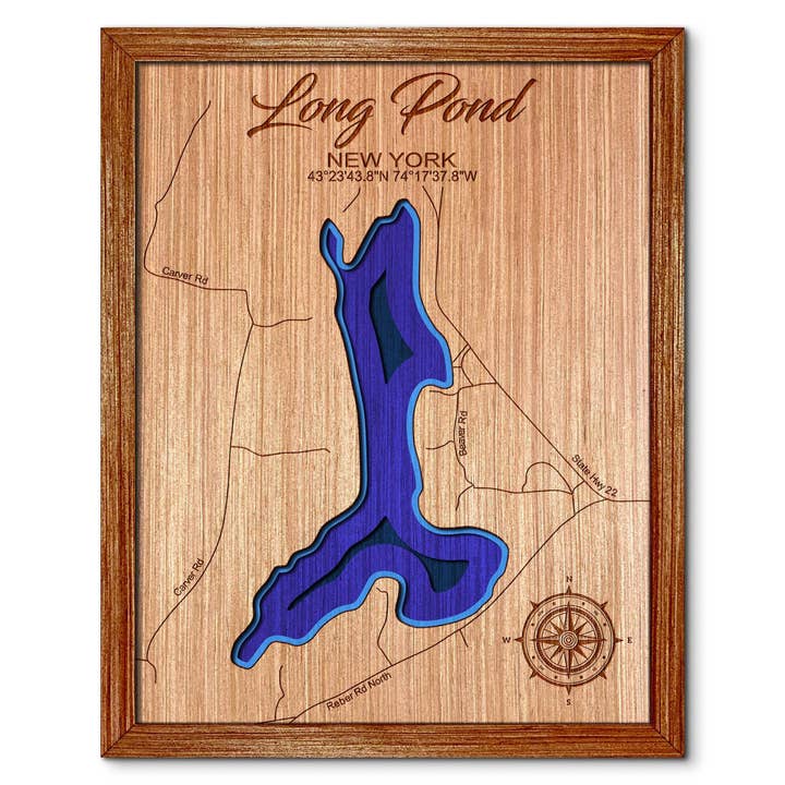 Long Pond Willsboro NY Depth Map - Unique Wall Art for wholesale by Premier Gifts and More