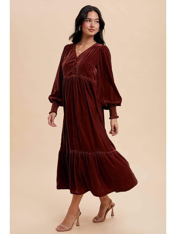In Loom - Wholesale Dress - Women's - VELVET LONG SLEEVE MAXI DRESS