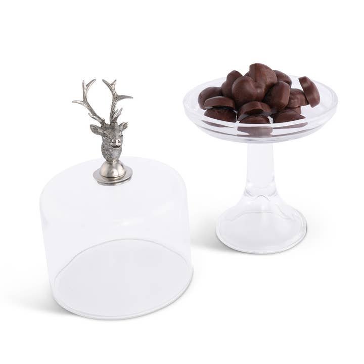 Elk Head Knob Glass Covered Cake / Dessert Stand for wholesale by Vagabond House