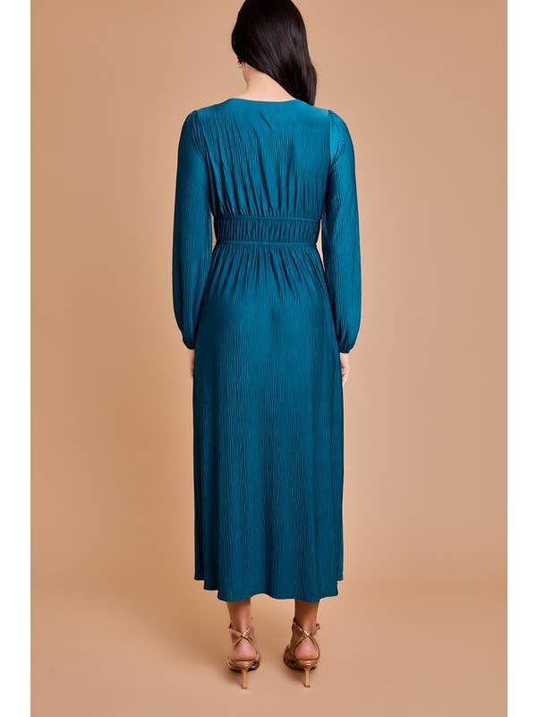 Teal Deep V-neck Long Sleeve Maxi Dress for wholesale on Faire