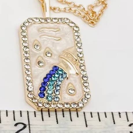 HoopLa - Wholesale Pendant/Charm Necklace - Aries- Enamel and Crystal Tarot Card Astrological Zodiac